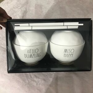 Rae Dunn By Enchante Lidded Noodle Bowl & Chopsticks Set of 2 Melamine New